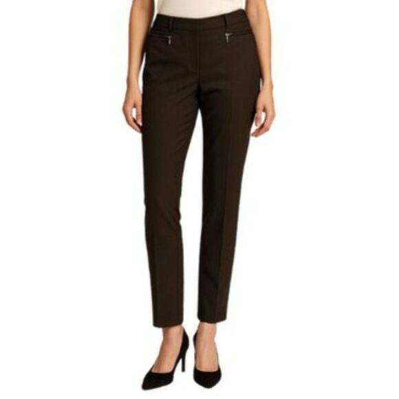 Anne Klein Pants Brown Slim Tapered Office Core Size 10 Workwear Minimalist - Picture 1 of 9